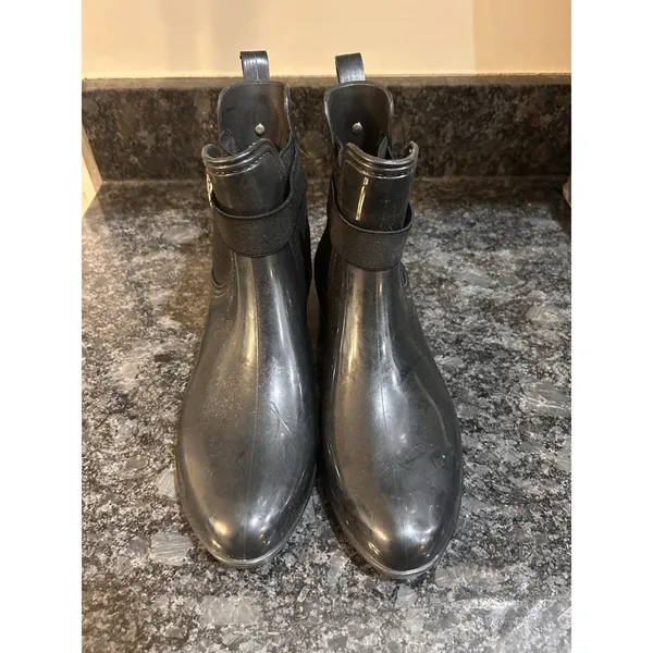 Juicy Couture Black Rain Boots Rubber Women's Ankle Black Size 7 Goth Witchy Y2K - Image 5