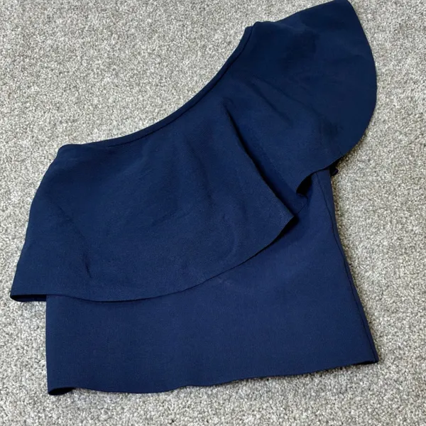 NWT Milly One Shoulder Top Ruffle Blue Sleeveless Party Cocktail Blouse‎ Size P - Image 2