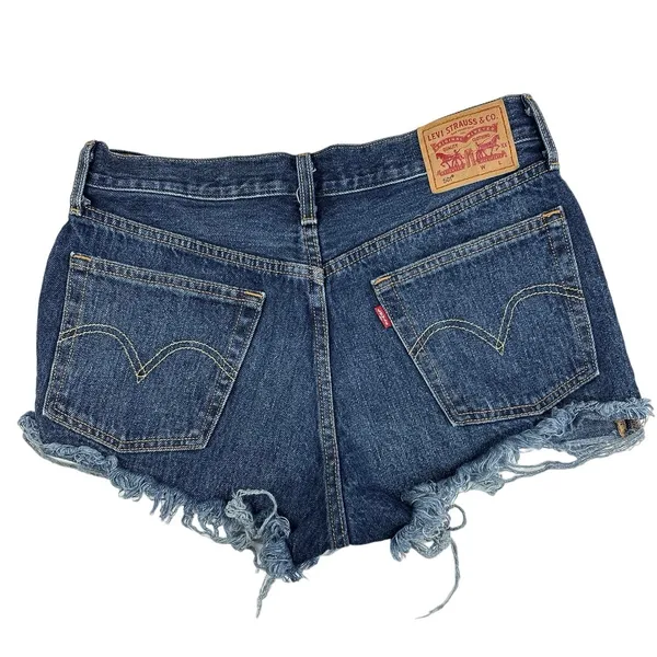 Levi’s 501 Blue Denim Distressed Cut-Off Raw Hem Button Fly Jean Shorts Size 27 - Image 2