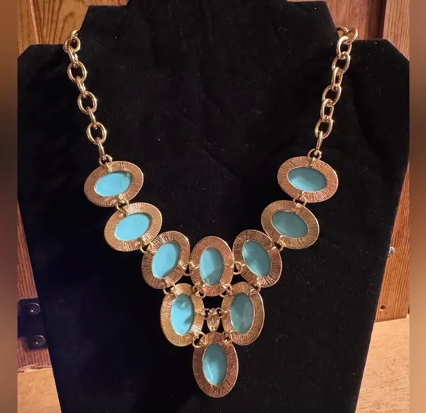 Gold Tone Blue Accents Statement Necklace - Image 2