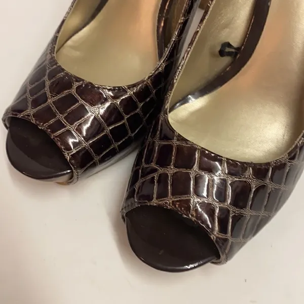 Qupid‎ | Crocodiles Embossed Open Toe Heels Size 8 A18 - Image 4