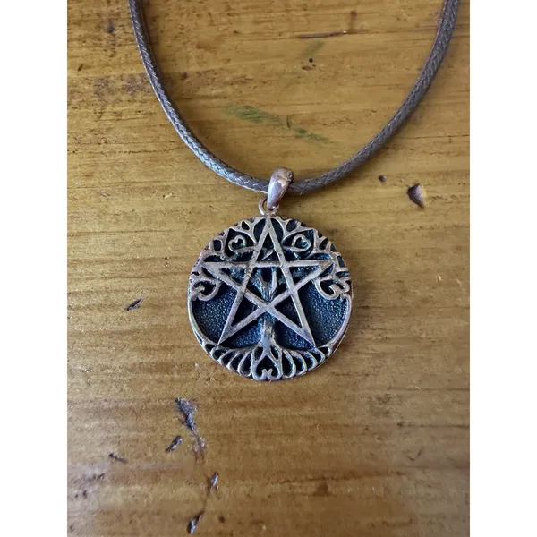 Pentacle Pendant Necklace Pagan Wiccan Celtic Symbol Brown Cord Necklace - Image 5