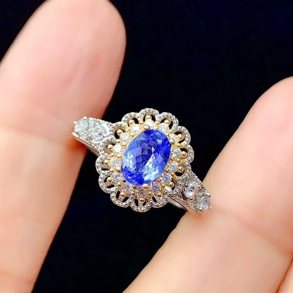 18K White Gold Plated Adjustable Hollow Blue Crystal Sapphire Ring for Women - Image 3