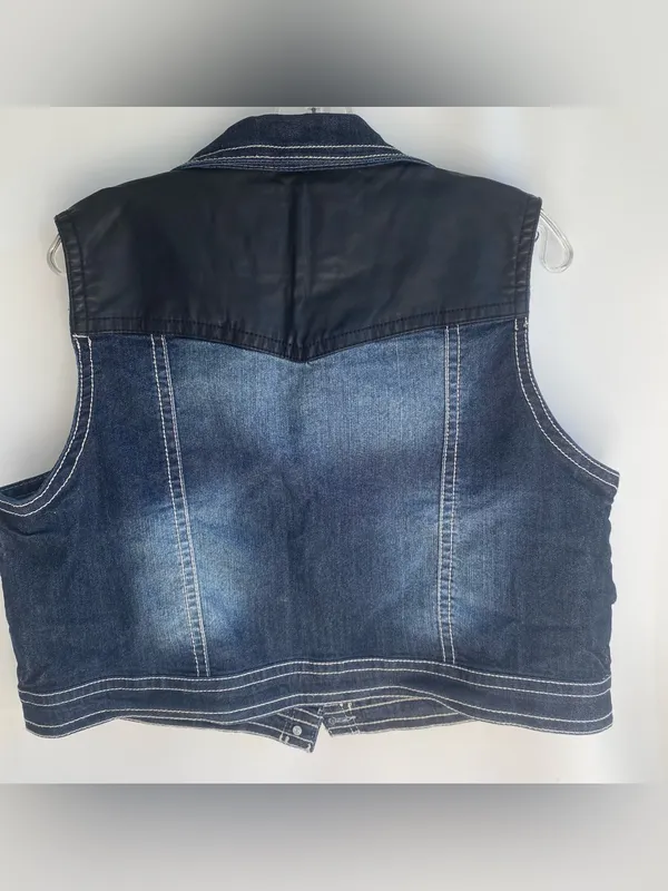 Wall Flower sleeveless denim vest faux leather rocker western fall winter 2X - Image 5