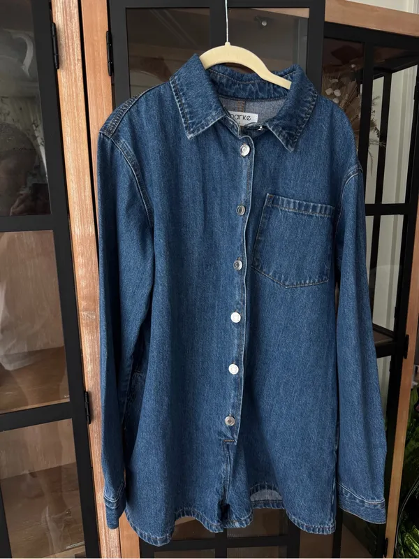 PARKE denim romper long sleeve button up playsuit collar patch dark wash - Image 2
