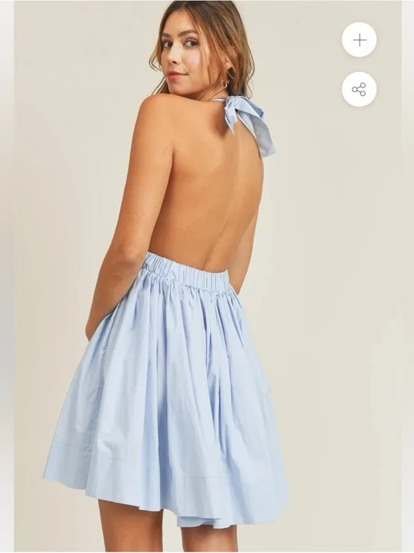 Mable Light Blue Halter Fit & Flare Dress - Image 2