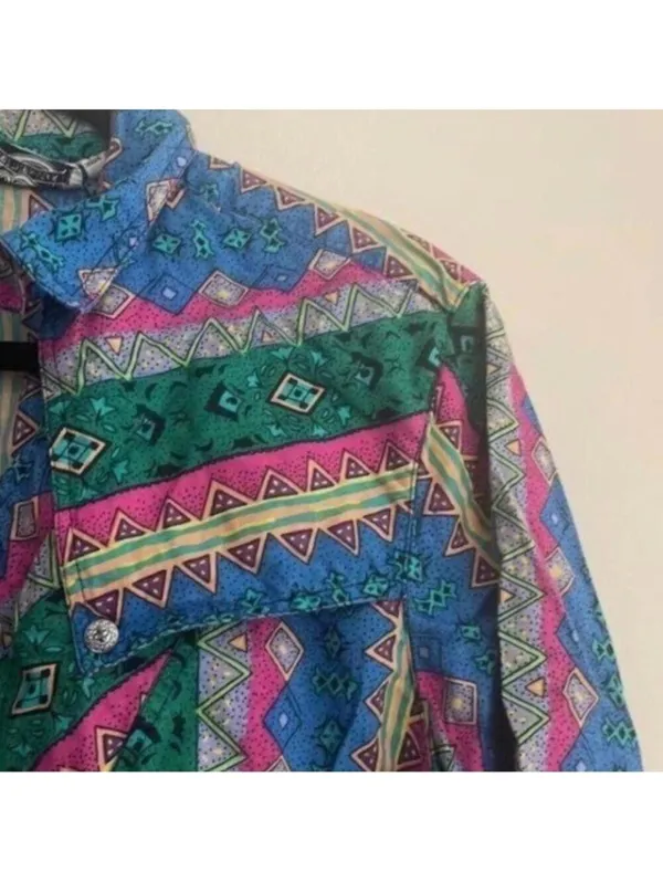 Rodeo Western Wear Bright Colored Southwestern Long Sleeve Button Down Shirt - Image 6