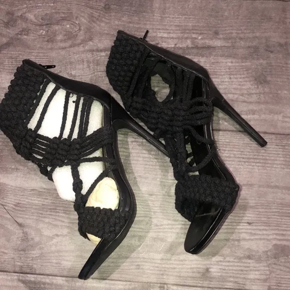 Privileged black knit open toed heels - Image 4