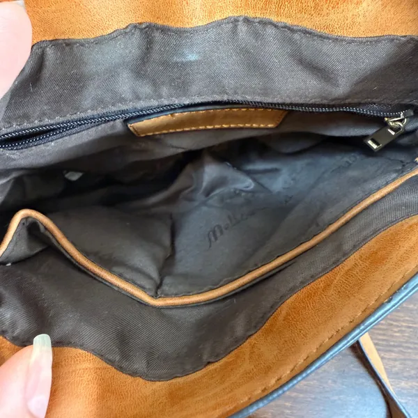 Mellow World Brown Vegan Leather Whipstitch Tassel Crossbody Saddle Bag - Image 10