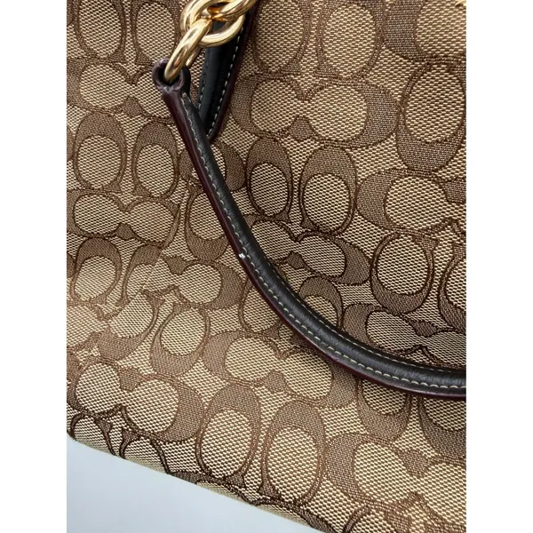 Coach Kelsey Satchel Crossbody Bag Khaki Brown Signature C Jacquard‎ Canvas - Image 13