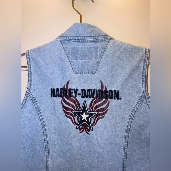 Harley-Davidson Denim Vest | Y2K Vintage |‎ Size M - Image 3