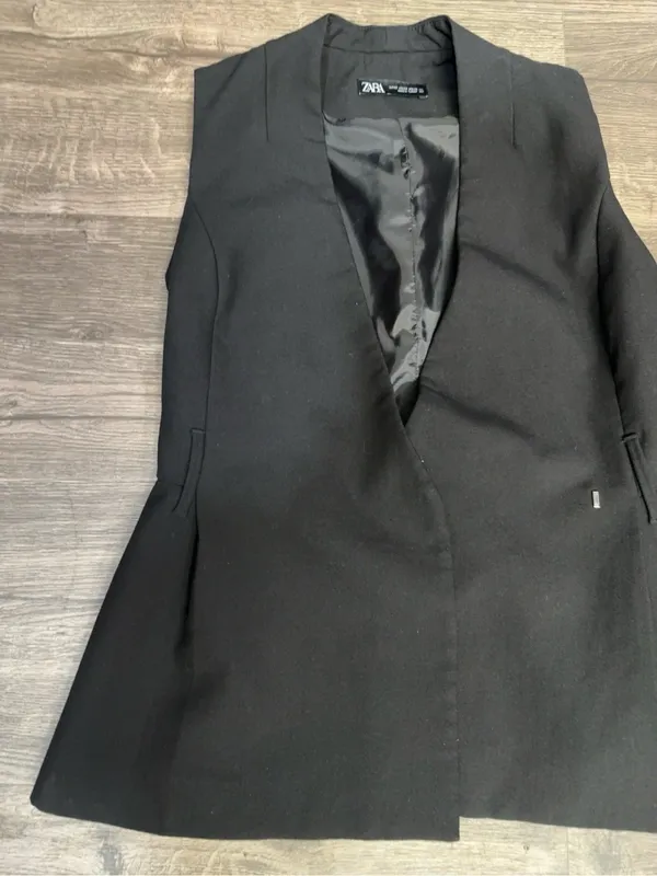 ZARA Black Sleeveless Tailored Blazer Vest XS - Image 7