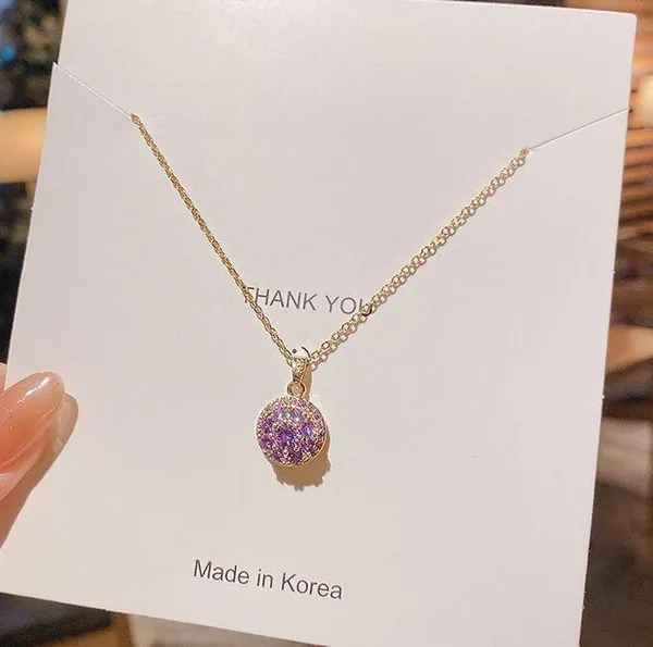 18K Gold Plated Purple Crystal Pendant Necklace for Women - Image 3