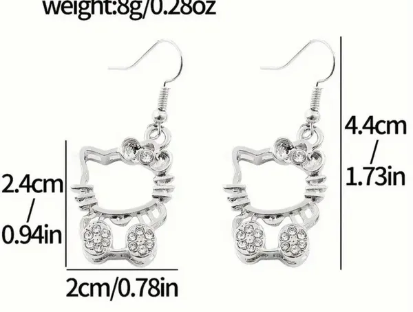 Hello Kitty Licensed Silver Plated Hollow Metal Drop with Rhinestones Earrings - Image 3