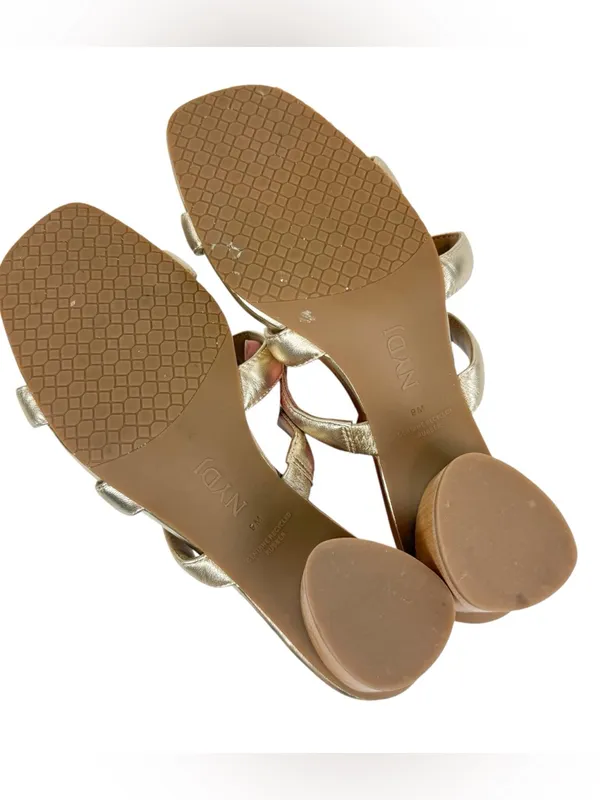 NYDJ Giacomo‎ Strappy Square Toe Heeled Sandals Gold Metallic Size 9 - Image 9