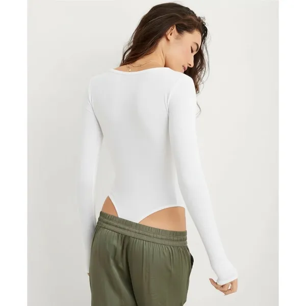 Aerie White Ribbed Long Sleeve Hook‎ and Eye Bodysuit Medium M - Image 2