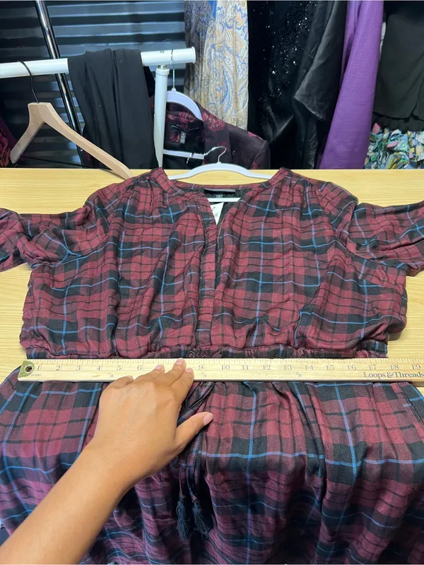 NWT Lane Bryant Plaid Drawstring Waist Dress Burgundy Black Size 18 - Image 15