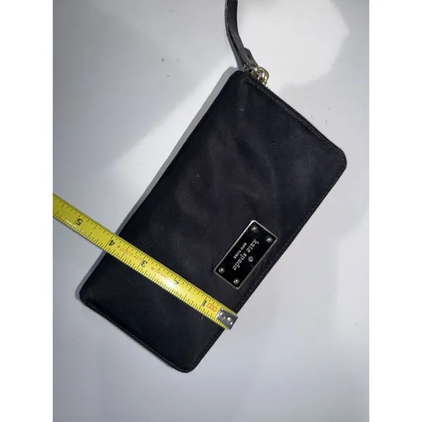 Kate Spade Black Nylon Zip Around Wallet Handbag Purse - Leather Zipper Pull‎ P - Image 9