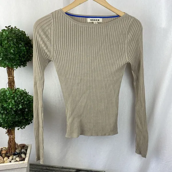 Boden Tan Ribbed Knit Long Sleeve Vintage Sweater Top S - Image 2