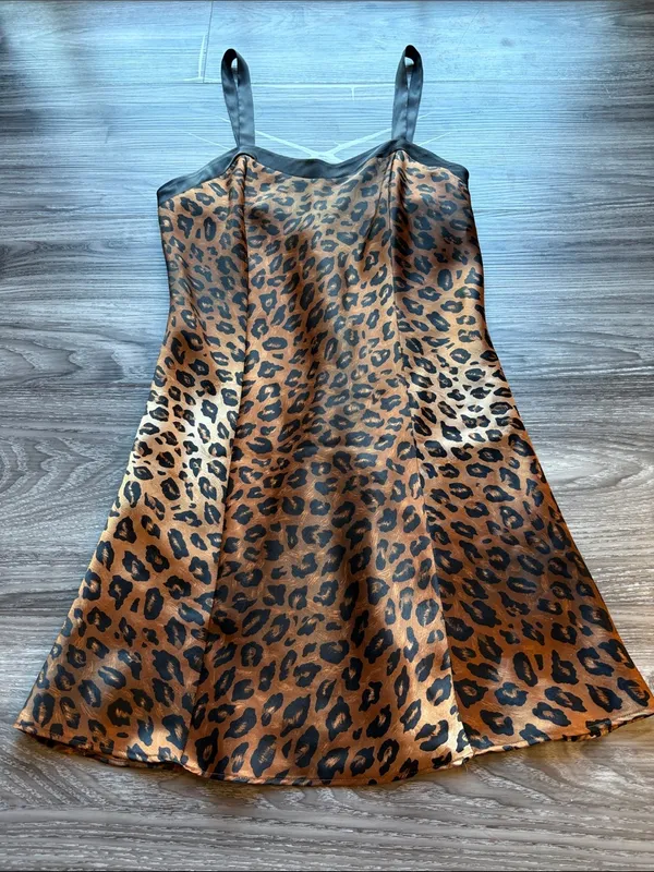 Kathy Ireland Leopard Print Satin Lingerie Slip Dress Nightie Small - Image 5