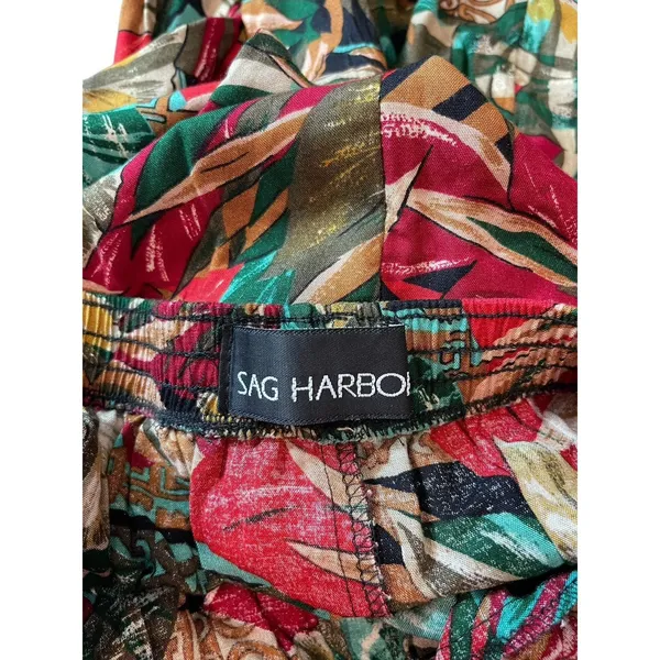 Sag Harbor Red Tropical Floral Pleated Elastic Waist Midi Skirt M 90s Office - Image 6