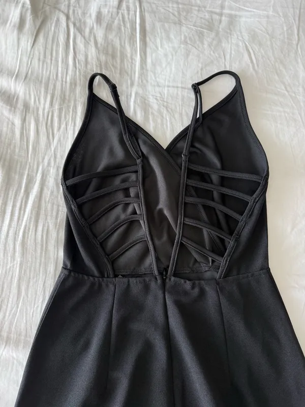 Black Mini Dress V-Neck And Open Back Detail - Image 3