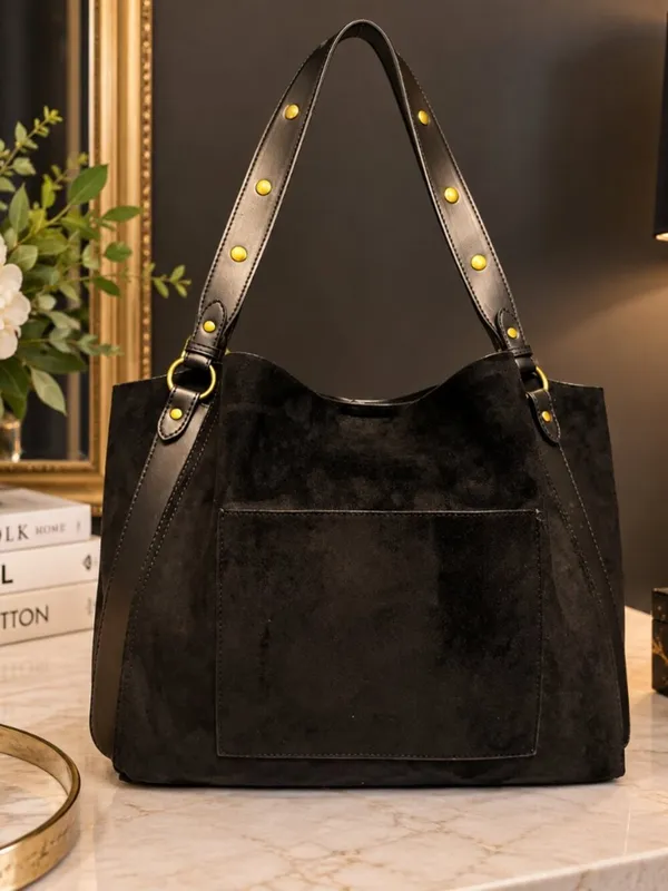 House of Harlow 1960 Black Suede Studded Tote Bag Card Holder NWT - Image 4