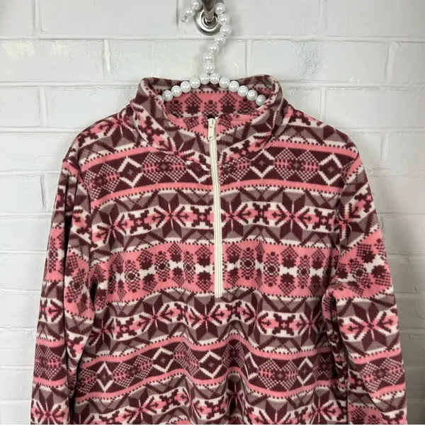 D&Co. Pink Snowflake Patterned Fleece Quarter Zip Pullover Size M Size M - Image 3