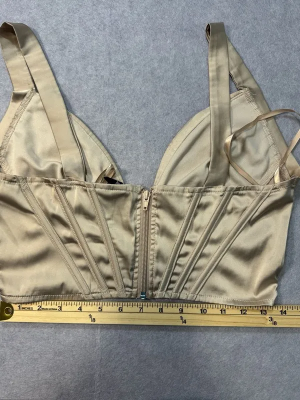 Windsor Satin Pleated Bustier Corset Crop Top Champagne Gold - Image 2