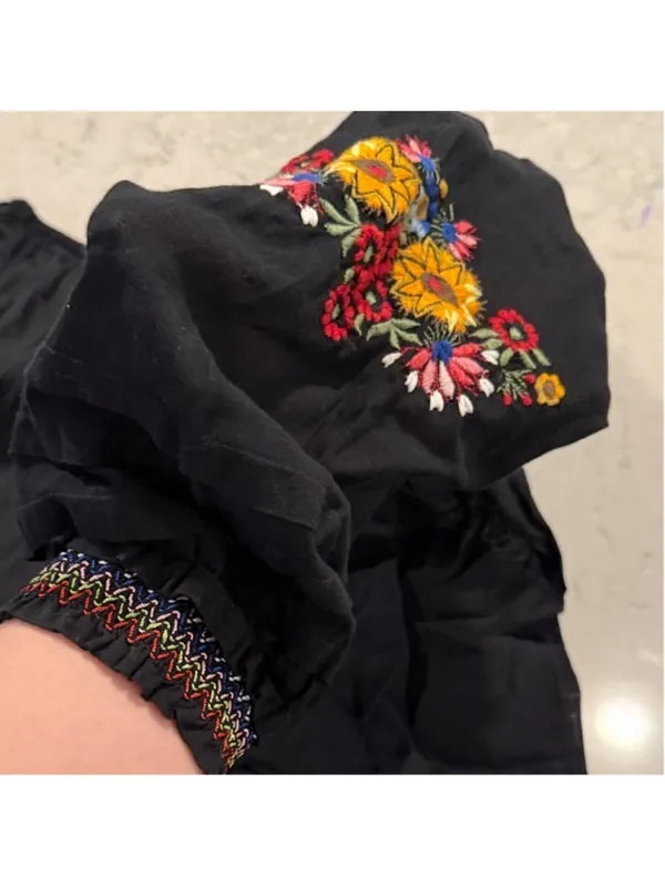 Kyla Seo Black Embroidered Top Women's Large - Image 13