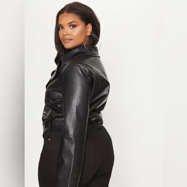 NWT PrettyLittleThing Black Faux Leather PU Biker/Moto Jacket Plus Size XL - Image 4