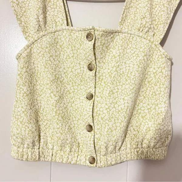 Madewell Floral Jacquard Button Front Top Faded Seagrass Cream & Green Size XS - Image 3