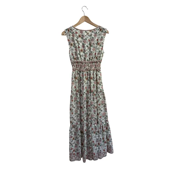 Max Studio Floral V-Neck Tiered Maxi Dress Smocked Back Sleeveless Size XS - Image 3