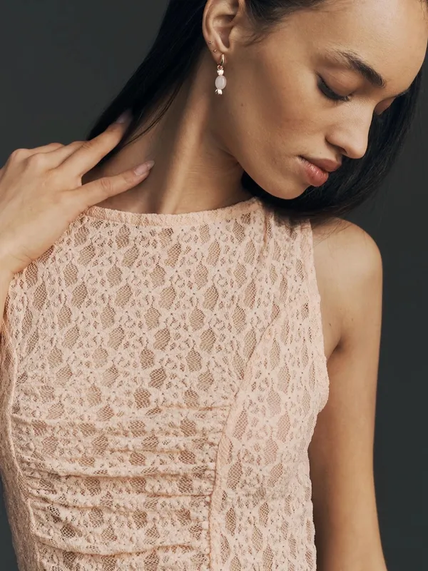 By Anthropologie Ruched Lace Tank Size Medium Peach Parfait NWT - Image 3