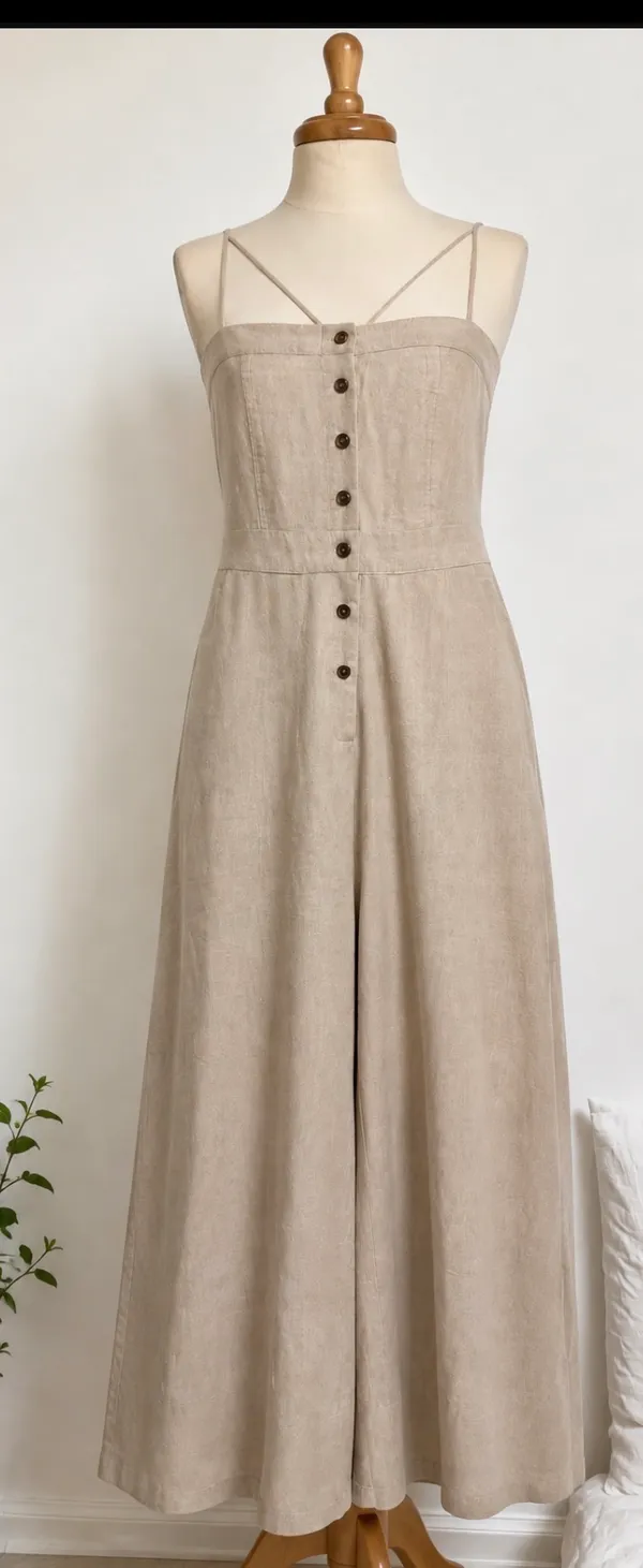 Title: Lulus Linen Wide Leg Button Front Lace Up Back Jumpsuit - M - Image 3