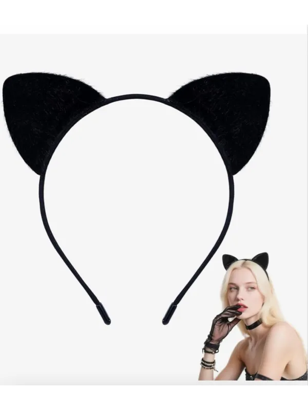 NEW Black Cat Ears Headband Furry Halloween Adult - Image 2