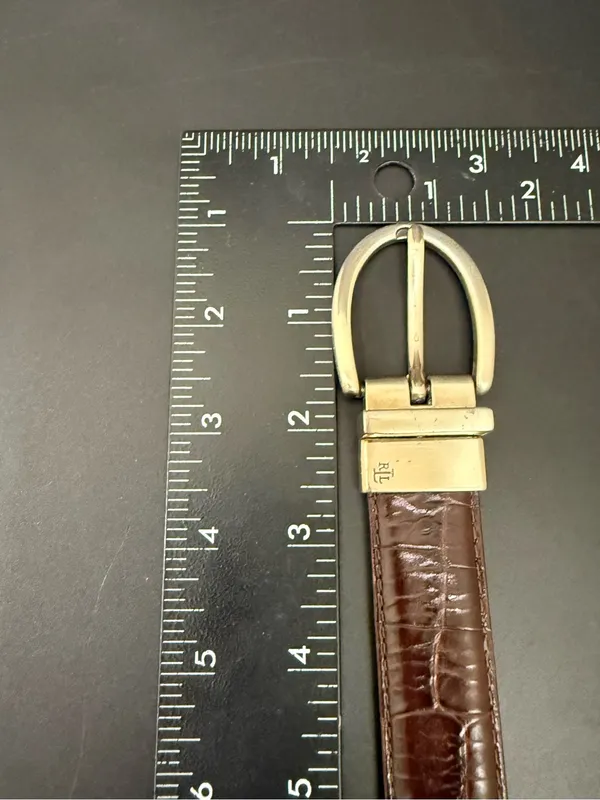 LRL LAUREN Ralph Lauren Brown/Beige Croc Leather Twist & Flip Reversible Belt 30 - Image 9