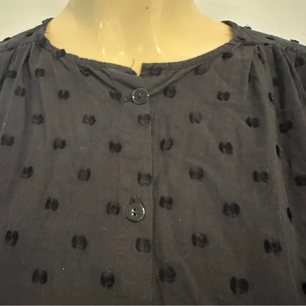 Zara Swiss Dot Blouse Sz M Black Long Sleeves Cotton Button Front Top Shirt - Image 3