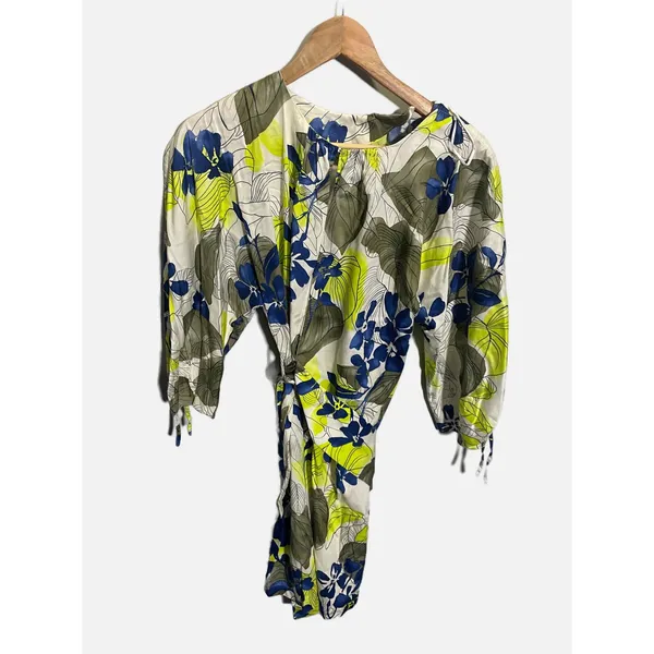 Zara Mini Dress Womens Small White Floral Tropical Wrap Tie Waist Summer Boho - Image 5