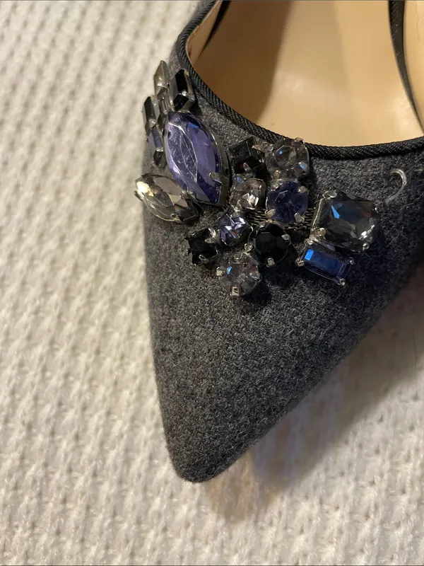 Nine West Gray Pointed-Toe Pumps with Crystal Accent - Image 3