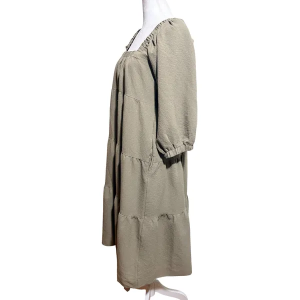 Grade & Gather Tiered Midi Dress Size‎ S Taupe Excellent Puff Sleeve - Image 2