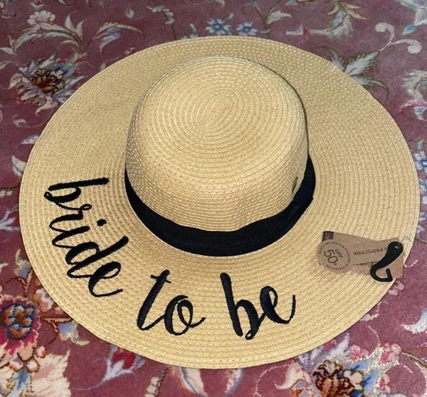 Bride to Be Floppy Beige Straw Hat Tan - Image 3