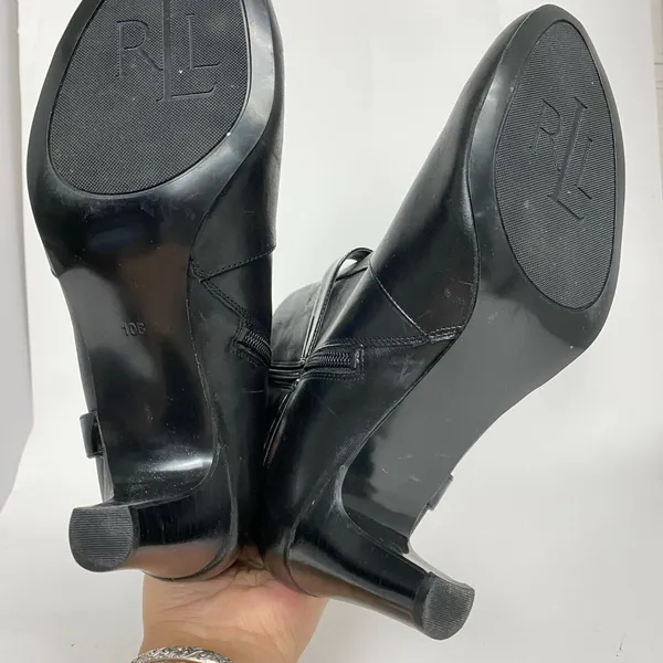 Lauren Ralph Lauren Womens Leather Saida Ankle Boots Booties Buckle Black Sz 10B - Image 9