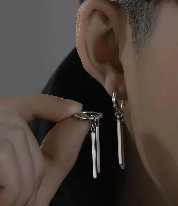 925 Silver Plated Dangle Drop Hoop Earrings for Men Women,Punk Hip Hop Earrings - Image 3