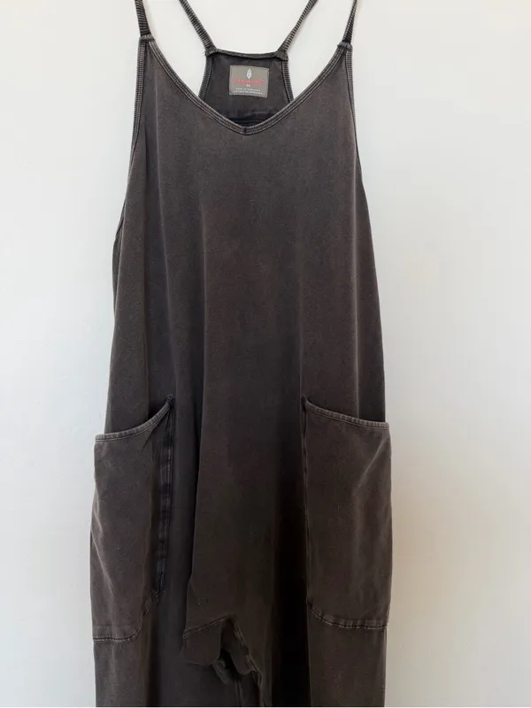 Free People Washed Black Spaghetti-Strap Jumpsuit - Image 3