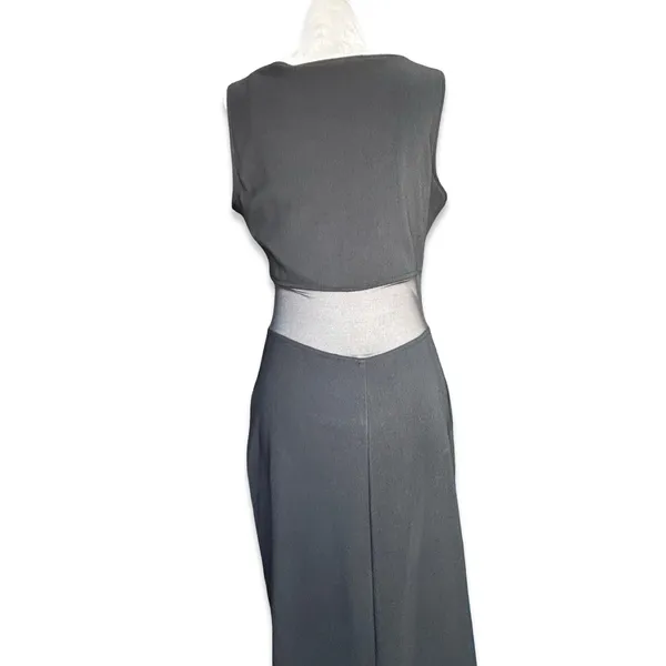 Vintage Black Mesh Cutout Maxi Dress Sleeveless Bodycon Column Gown Minimalist‎ - Image 11