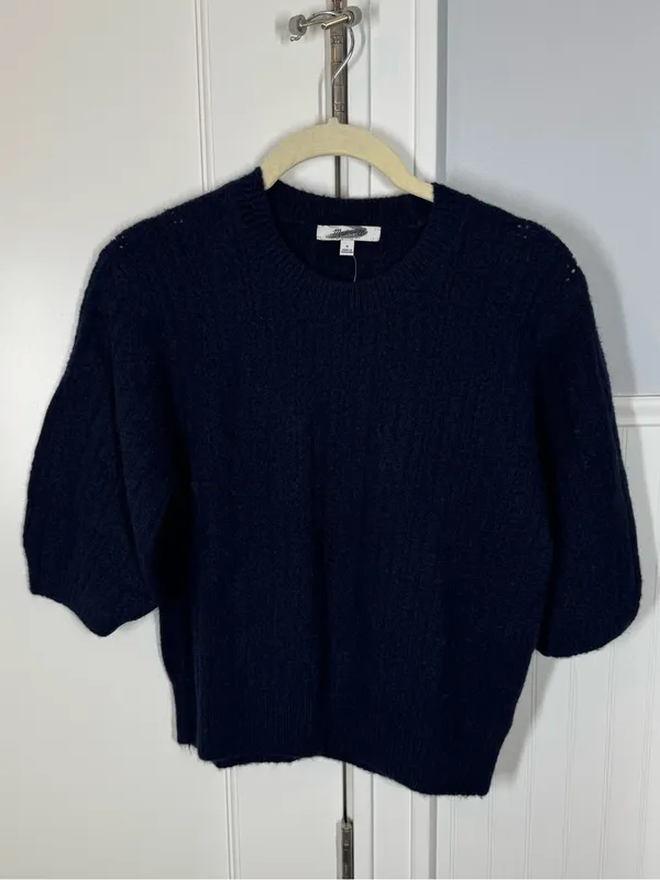 Madewell Cloudsoft Charm Stitch Hazel Sweater Tee Small Navy Blue Preppy juniper - Image 2