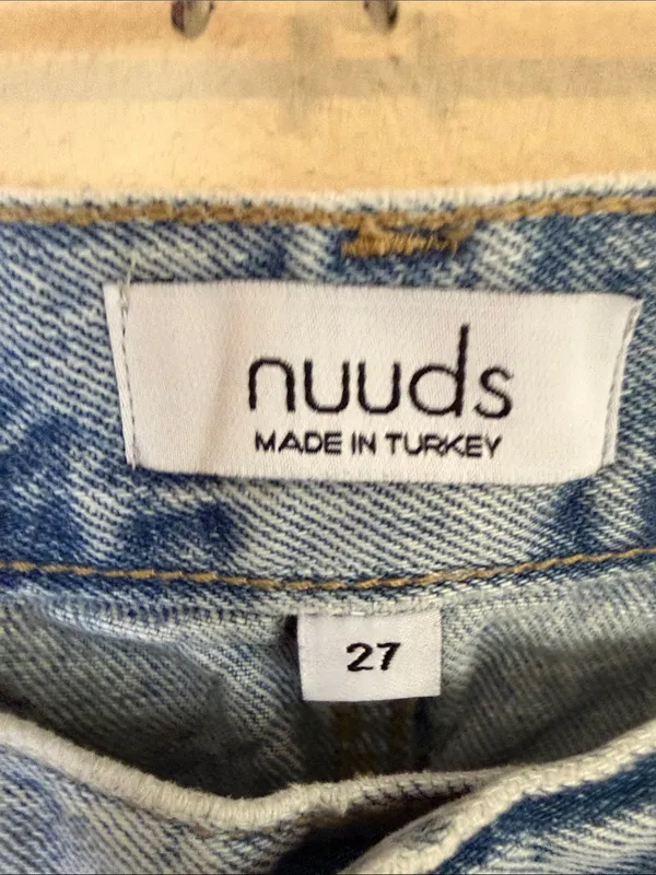 nuuds‎ Distressed Button Fly Raw Frayed Hem Straight Cotton Jeans Size 27 - Image 6