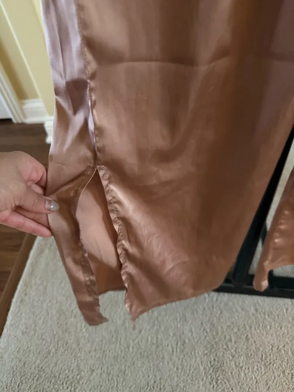Champagne wide-leg satin pants - Image 2
