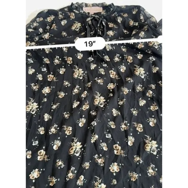 Philosophy Black Floral Chiffon Shift Dress Sz Small Tie Keyhole Flutter Sleeve - Image 11